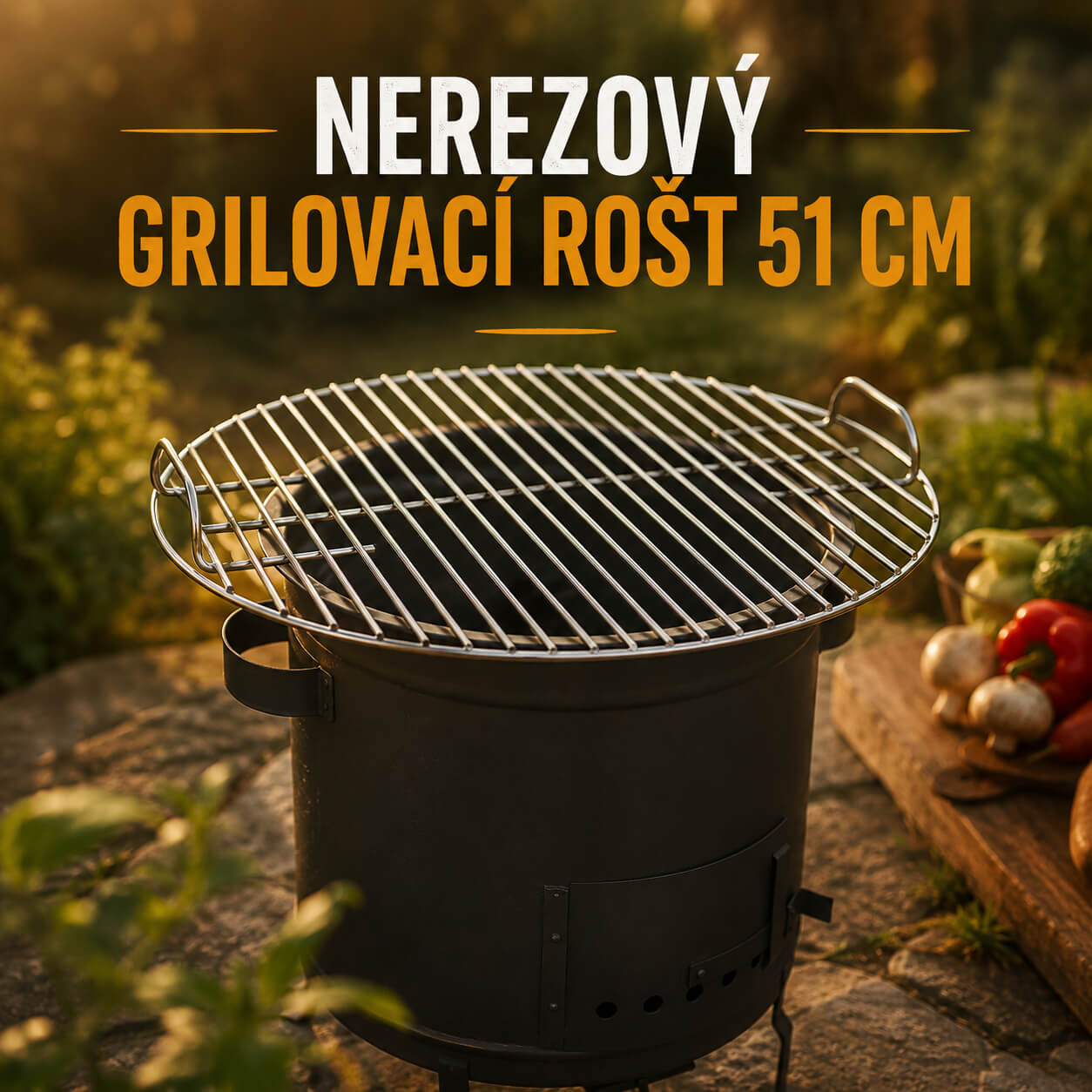 🌿 🔥Keď záhrada vonia večerou: celé menu na nerezovom rošte 51 cm