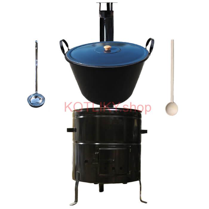 Smaltovaný kotol 100 L + kovová kotlina 60 cm + vareška a naberačka BIG PARTY