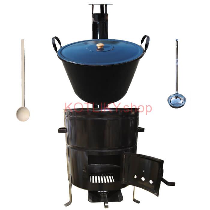 Smaltovaný kotol 100 L + kovová kotlina 60 cm + vareška a naberačka BIG PARTY