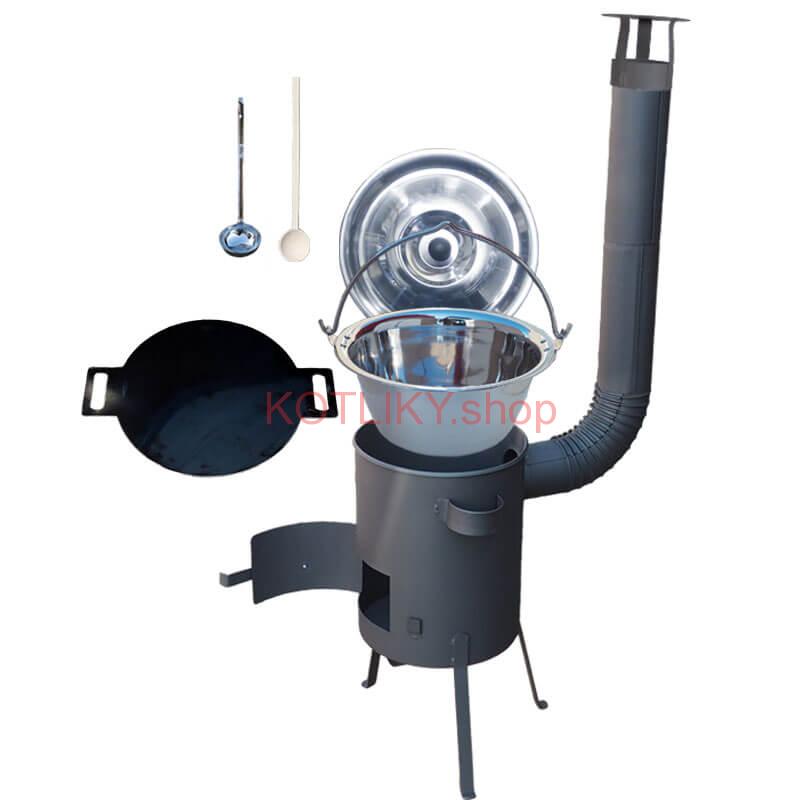 Nerezový kotlík 22 L (0,8 mm) INOX + železná panvica 44 cm UNI + kotlina 42 cm PLUS 600 4 MM
