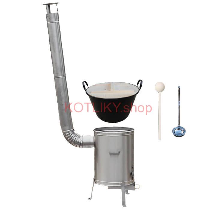 Zabíjačkový smaltovaný kotol 100 L + nerezová kotlina 60 cm + vareška a naberačka