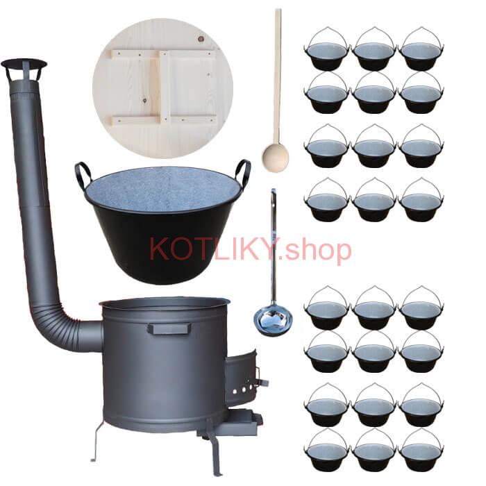 Smaltovaný kotol 100 L + servírovacie kotlíky (24 ks) vareška a naberačka PLUS 600