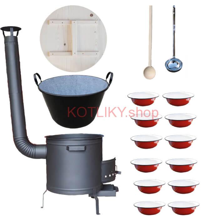 Smaltovaný kotol 100 L + smaltované taniere + vareška a naberačka PLUS 600 PLUS 600