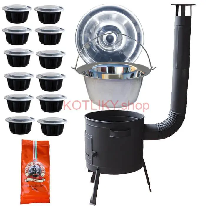 Nerezový kotlík 22 L (0,8 mm) INOX + hrubostenná (1,5 mm) žiaruvzdorná kotlina BALKY STRONG 42 PLUS 600 + misky 12 ks + paprikové korenie na guláš 100 g