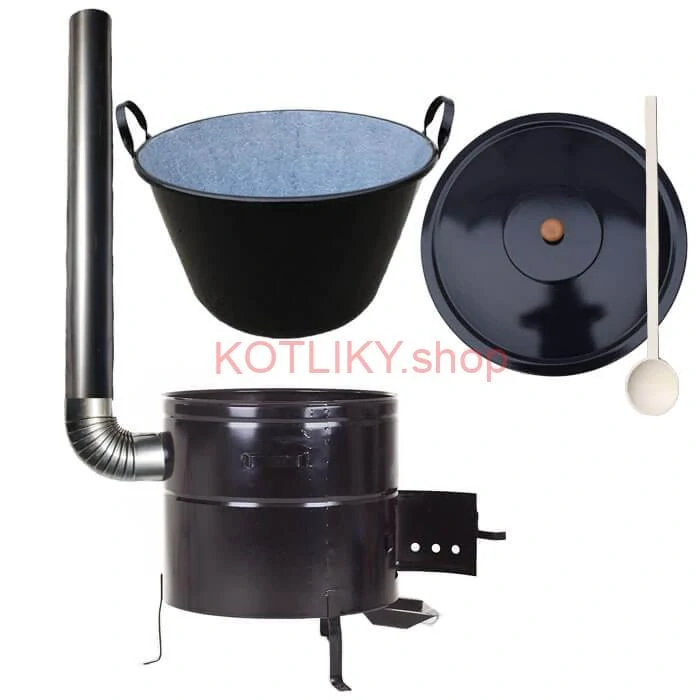 Zabíjačkový smaltovaný kotol 60 L + kovová kotlina 53 cm + dymovod