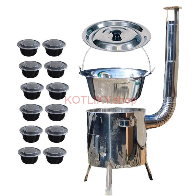 Nerezový kotlík 14 L (0,8 mm) INOX + Nerezová kotlina 36 INOX LUSTRO + misky 12 ks