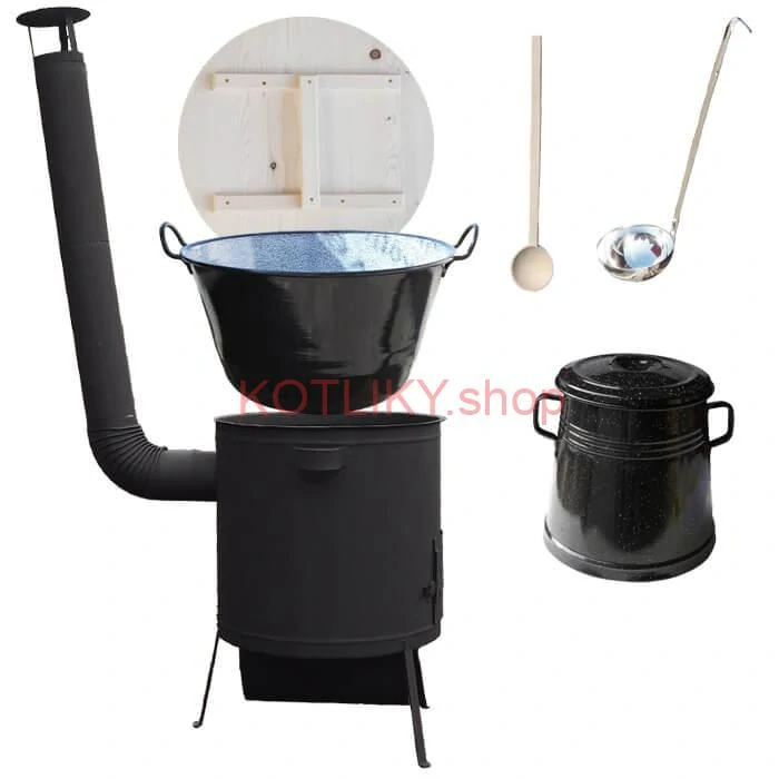 Smaltovaný kotol 100 L + žiaruvzdorná kotlina 42 PLUS 600 4 MM + Nádoba na masť 10 L