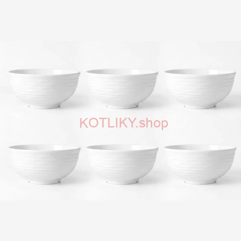 Set 6 ks: Prémiové biele misky s kamennou štruktúrou (750 ml)
