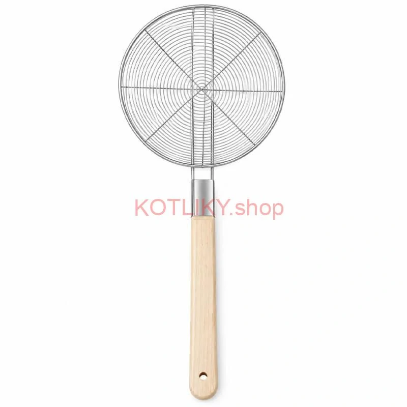 Veľké nerezové sitko 22,5 cm s drevenou rukoväťou – dĺžka 56,5 cm