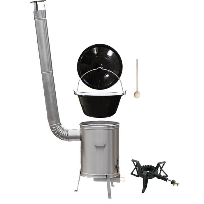 Smaltovaný kotlík 13 L (1,2 mm) + nerezová kotlina 36 cm + liatinový horák 7 kW, vareška LUX
