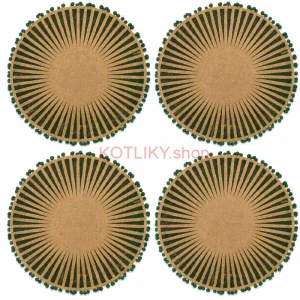 Okrúhle jutové podložky pod tanier zelené s pompónmi 37 cm, 4 ks