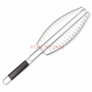 BBQ grilovací rošt na ryby – nerezové grilovacie kliešte 65 × 15 × 4 cm