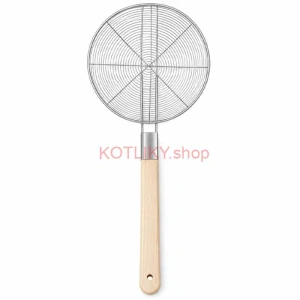 Veľké nerezové sitko 22,5 cm s drevenou rukoväťou – dĺžka 56,5 cm