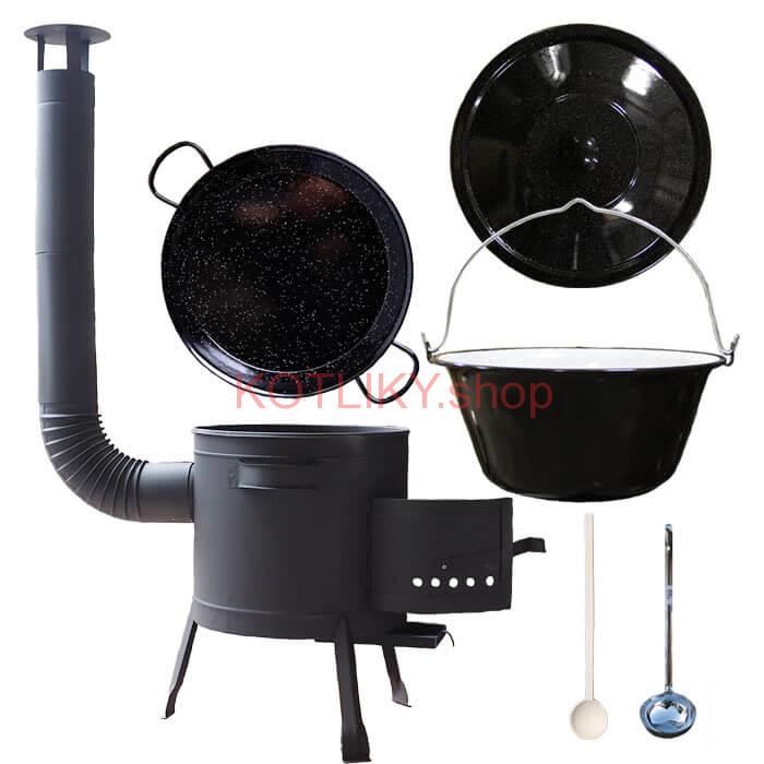 Smaltovaný kotlík 16 L + Paella smaltovaná panvica 42 cm + žiaruvzdorná nízka kotlina 39 PLUS 600