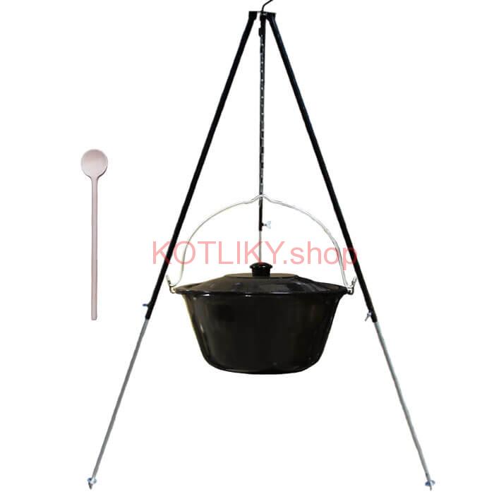 Smaltovaný kotlík 30 L + pokrievka + teleskopická trojnožka 1,7 m