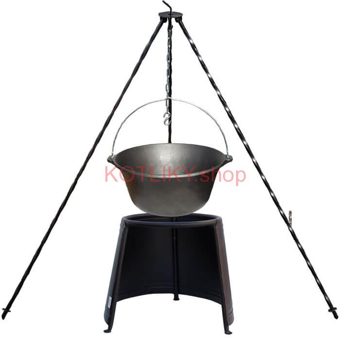 Liatinový kotlík 10,8 L + chránič plameňa 37 cm + trojnožka 1,2 m