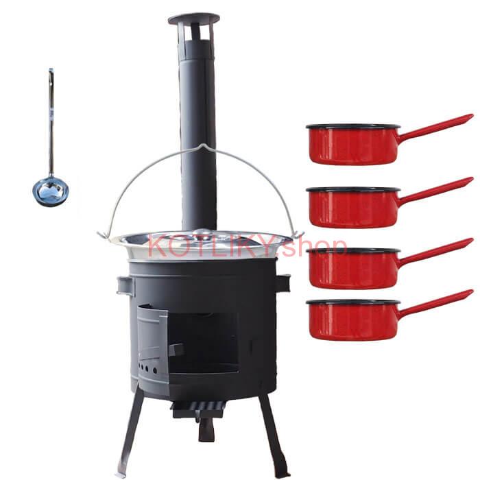 Nerezový kotlík 22 L (0,8 mm) INOX + smaltované rajnice 4 ks + nízka žiaruvzdorná kotlina 42 cm PLUS 600