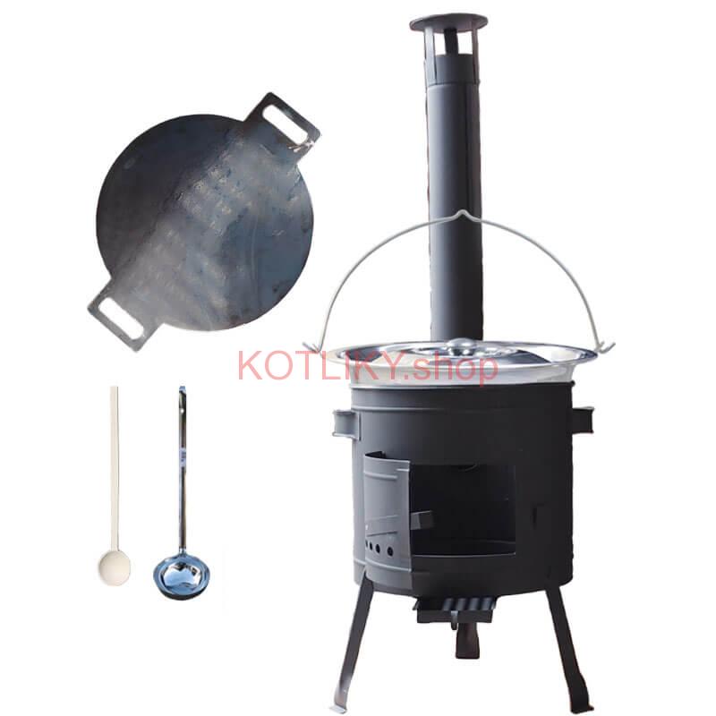 Nerezový kotlík 15 L (1,2 mm) + železná panvica 38 cm UNI + kotlina 36 cm PLUS 600