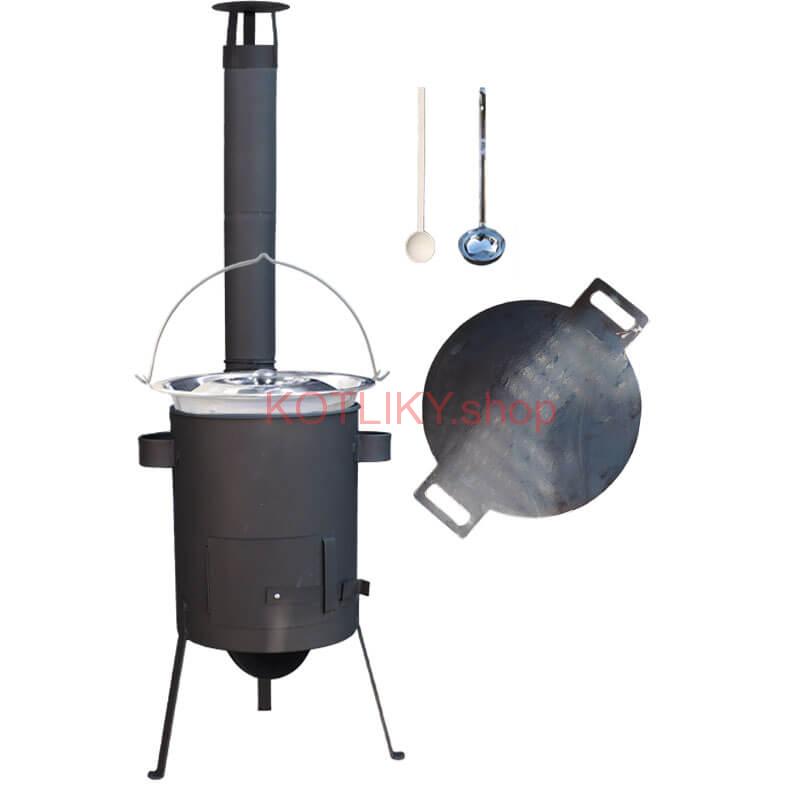 Nerezový kotlík 22 L (0,8 mm) INOX + železná panvica 44 cm UNI + kotlina 42 cm PLUS 600 4 MM