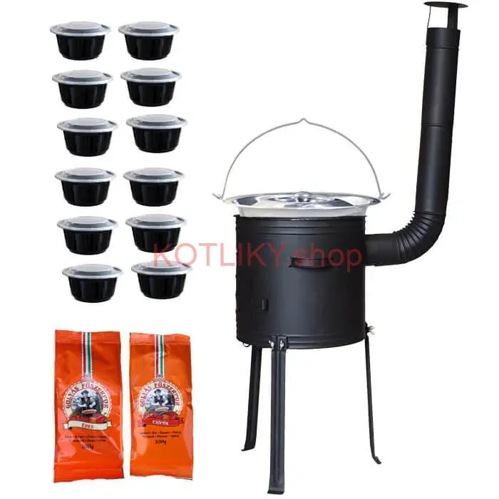 Nerezový kotlík 22 L (0,8 mm) INOX + žiaruvzdorná kotlina 42 cm Plus 700 + misky 12 ks + 2 x korenie na guláš 100 g