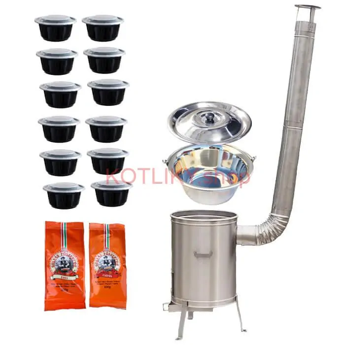 Nerezový kotlík 22 L (0,8 mm) INOX + nerezová kotlina 42 cm LUX + misky 12 ks + 2 x korenie na guláš 100 g