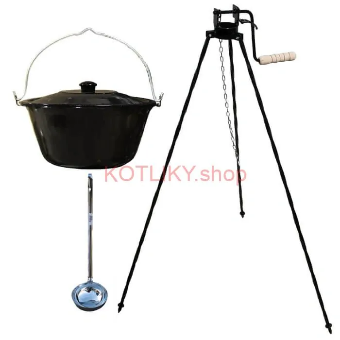 Smaltovaný kotlík 30 L + pokrievka + stojan s kladkou VAR