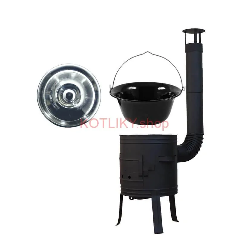 Smaltovaný kotlík 11 L BLACK + nerezová poklice INOX + žáruvzdorná kotlina 33 cm Plus 700