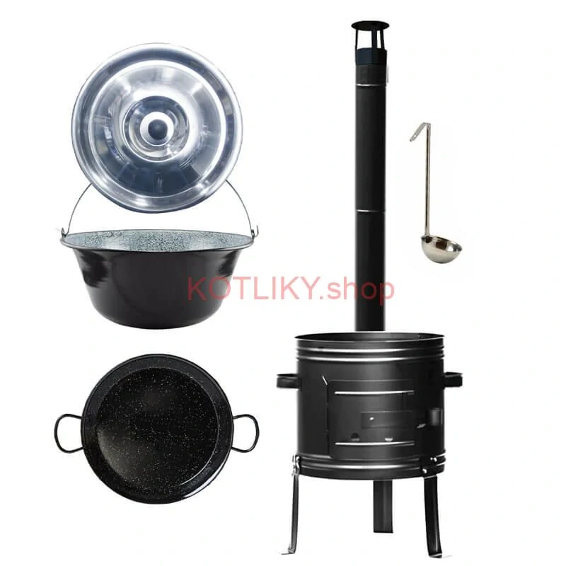 Smaltovaný kotlík 22 L + kovová kotlina + smaltovaná panvica 46 cm Paella