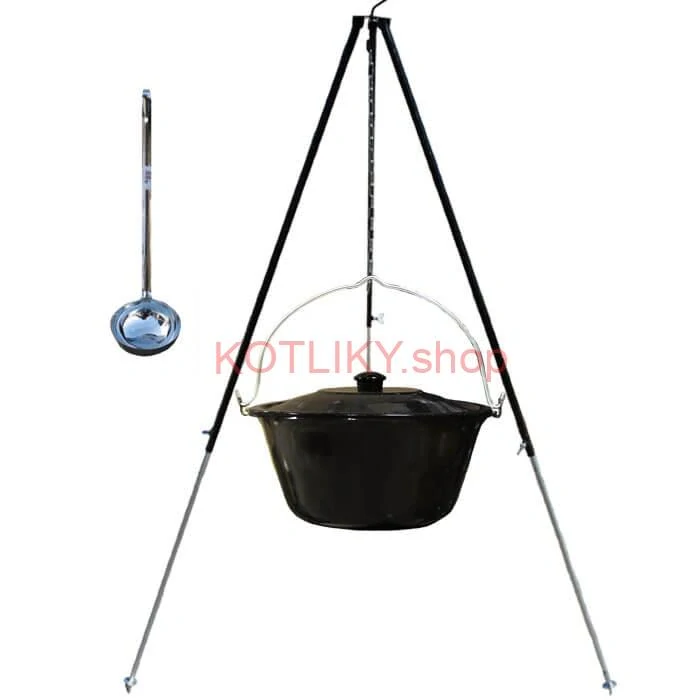 Smaltovaný kotlík 30 L + pokrievka + teleskopická trojnožka 1,40 m