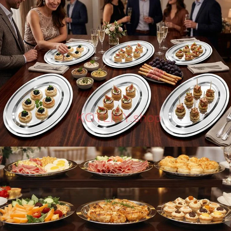 Nerezové podnosy pre catering – set 6 ks (40,5cm) - Servíruj s istotou a štýlom