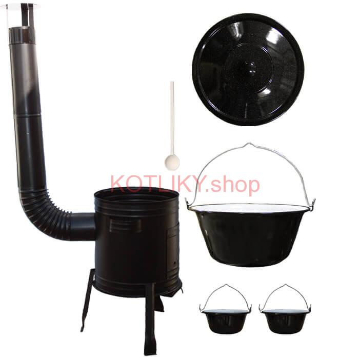 Smaltovaný kotlík 10 L (1,2 mm) + kovová kotlina 31 CLASSIC (KOV) + 2 smaltované servírovacie kotlíky 0,8 L