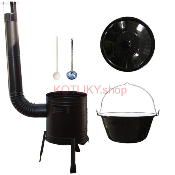 Smaltovaný kotlík 30 L (1,2 mm) + kovová kotlina 45 CLASSIC (KOV) + vareška a naberačka Easy party