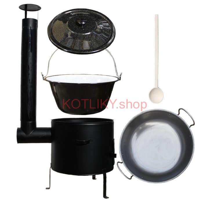 Smaltovaný kotlík 13 L (1,2 mm) + železná grilovacia panica s uškami GRILL PARTY