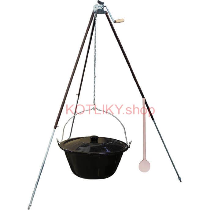 Smaltovaný kotlík 20 L (1,2 mm) + teleskopická trojnožka s poistnou kladkou + pokrievka