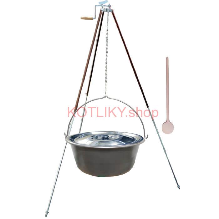 Nerezový kotlík 30 L (1,5 mm) + teleskopická trojnožka s poistnou kladkou + pokrievka