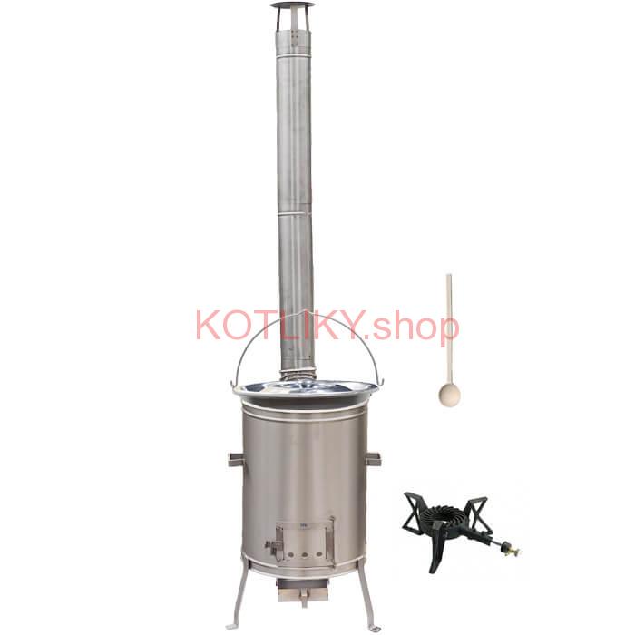 Nerezový kotlík 20 L (1,5 mm) + nerezová kotlina 42 cm + liatinový horák 7 kW, vareška LUX