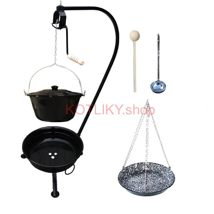 Smaltovaný kotlík 10 L (1,2 mm) + smaltovaná panvica + prenosné ohnisko