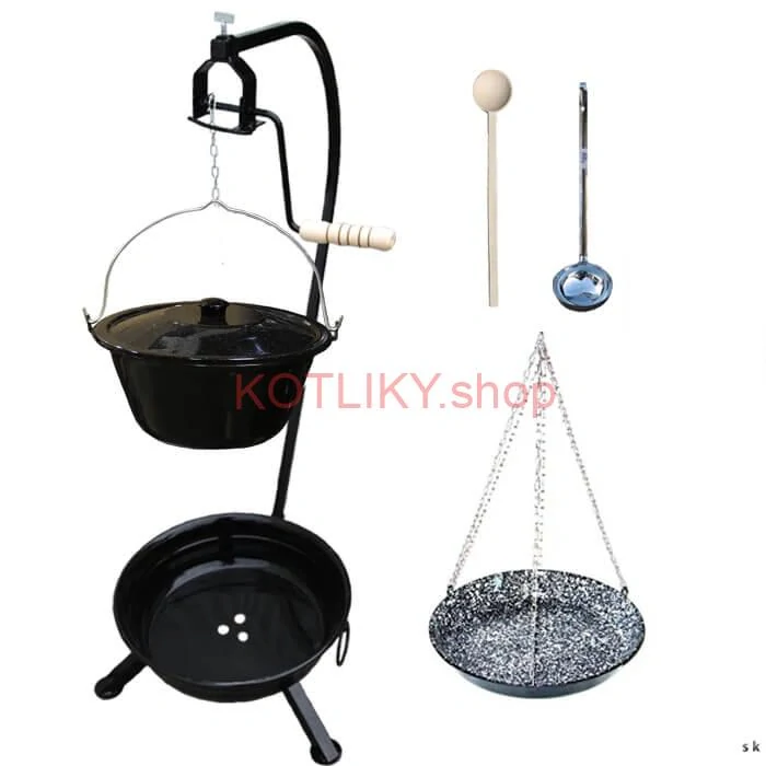Smaltovaný kotlík 13 L (1,2 mm) + smaltovaná panvica + prenosné ohnisko