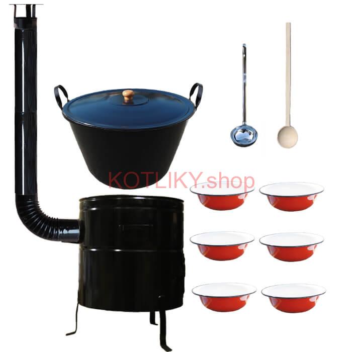 Smaltovaný kotol 60 L + smaltované taniere 6 ks BIG PARTY