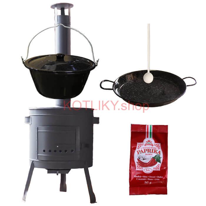 Smaltovaný kotlík 13 L + Paella smaltovaná panvica + nízka žiaruvzdorná kotlina 36 cm PLUS 600