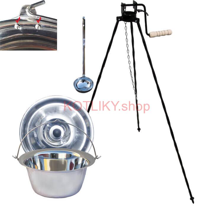 Antikorový kotlík 15 L (0,8 mm) s nitmi + stojan s kladkou VAR