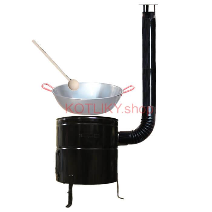 Paella panvica WOK 55 cm + kovová kotlina 53 cm a vareška
