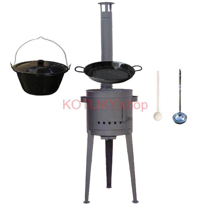 Smaltovaný kotlík 20 L (1,2 mm) + Paella smaltovaná panvica 46 cm + žiaruvzdorná vysoká kotlina 42 PLUS 600