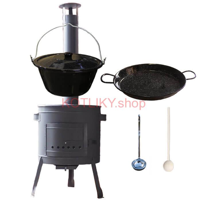 Smaltovaný kotlík 16 L + Paella smaltovaná panvica 42 cm + žiaruvzdorná nízka kotlina 39 PLUS 600