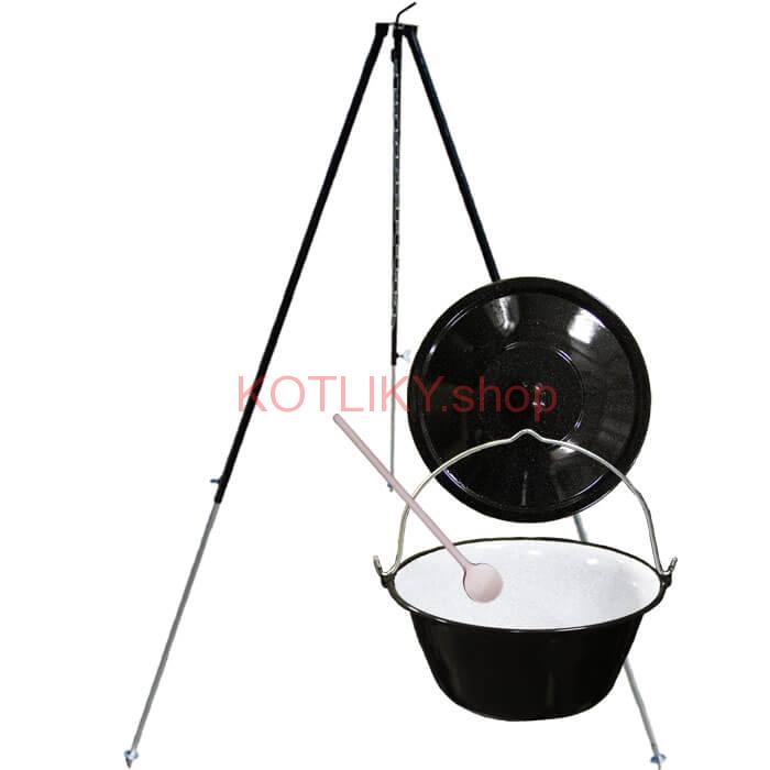 Smaltovaný kotlík 50 L + pokrievka + teleskopická trojnožka 1,7 m