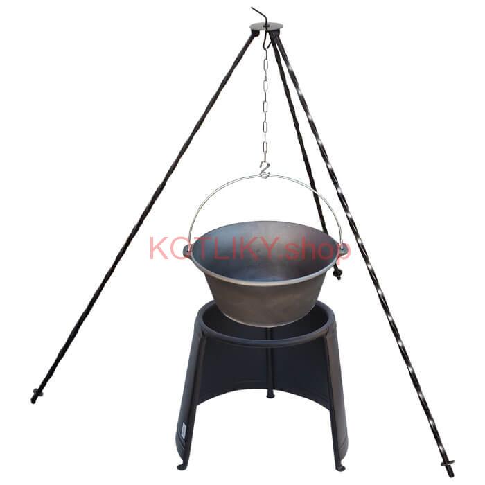 Liatinový kotlík 10,8 L + chránič plameňa 37 cm + trojnožka 1,2 m