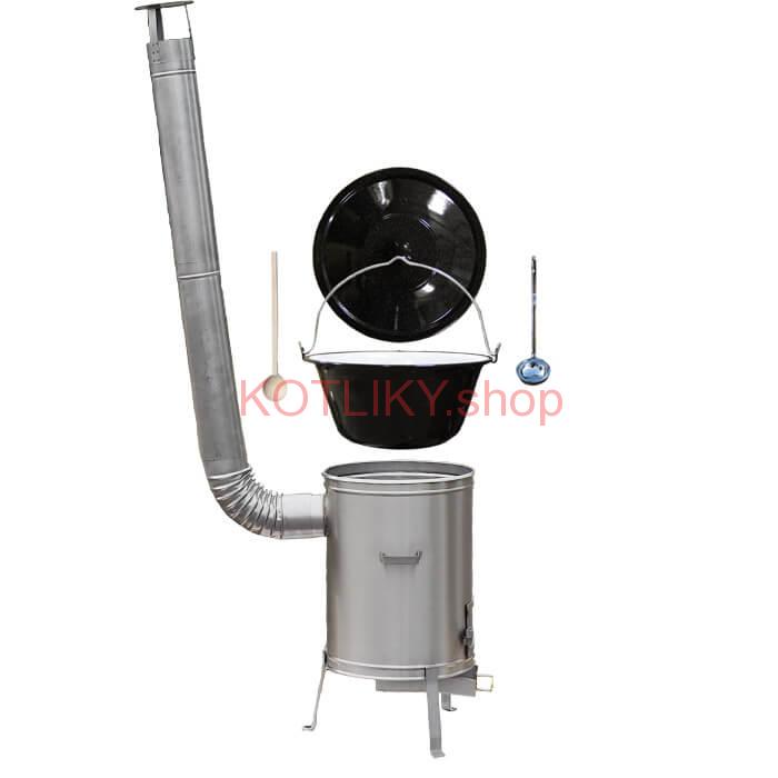 Smaltovaný kotlík 30 L (1,2 mm) + nerezová kotlina 45 cm LUX + vareška a naberačka