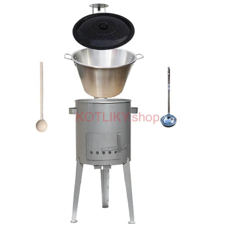 Nerezový kotol 40 L (1,2 mm) + nerezová kotlina 45 cm LUXUS + naberačka a vareška