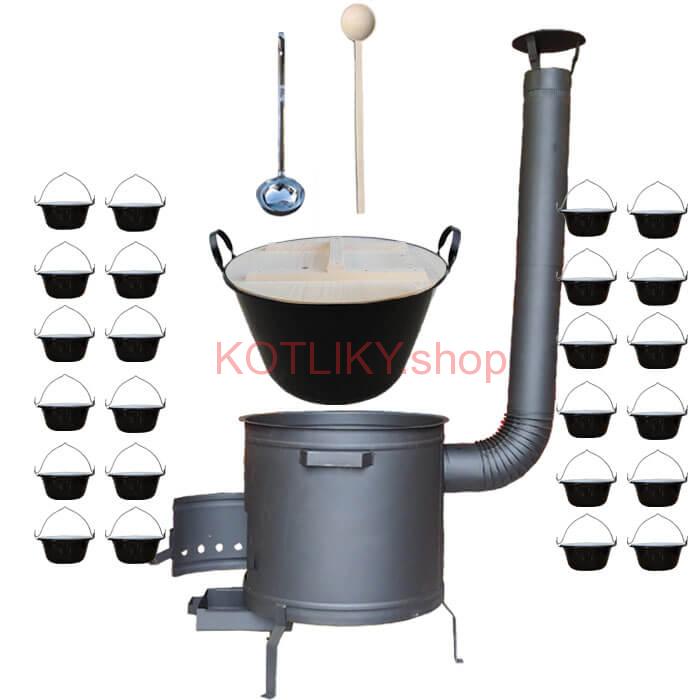 Smaltovaný kotol 100 L + servírovacie kotlíky (24 ks) vareška a naberačka PLUS 600