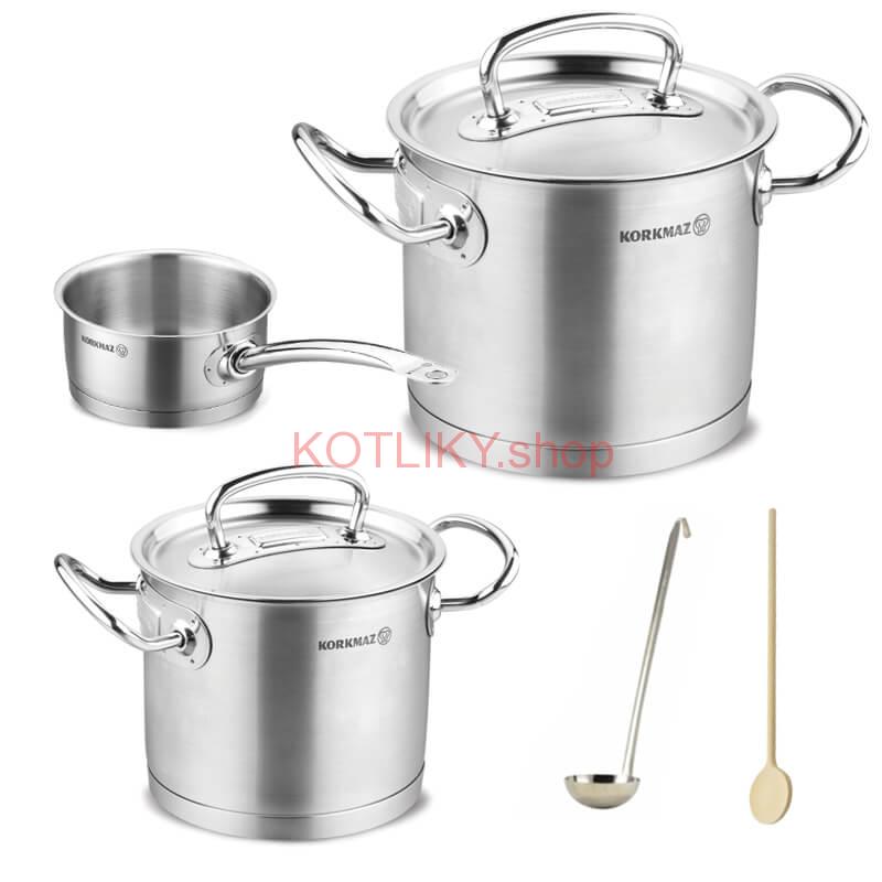 Sada nerezových hrncov s pokrievkou + rajnica 2 + 1 ks 5 L, 9 L, 1,5 L
